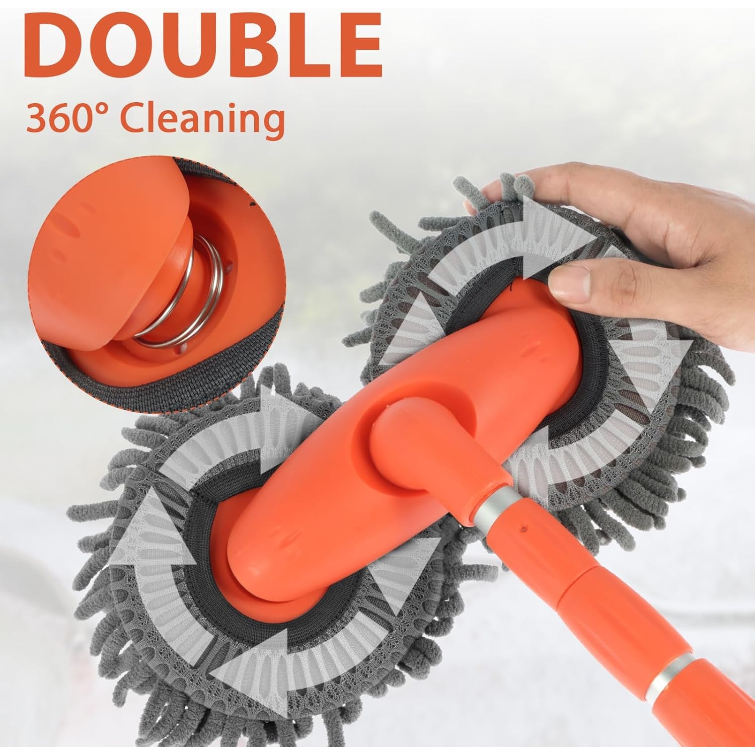 Car Cleaning Mop Featuring a 135Cm Extendable Handle, a 360° Rotating Brush Made of Absorbent Chenille Microfiber, Designed for Scratch-Free Dusting of Car Windows
