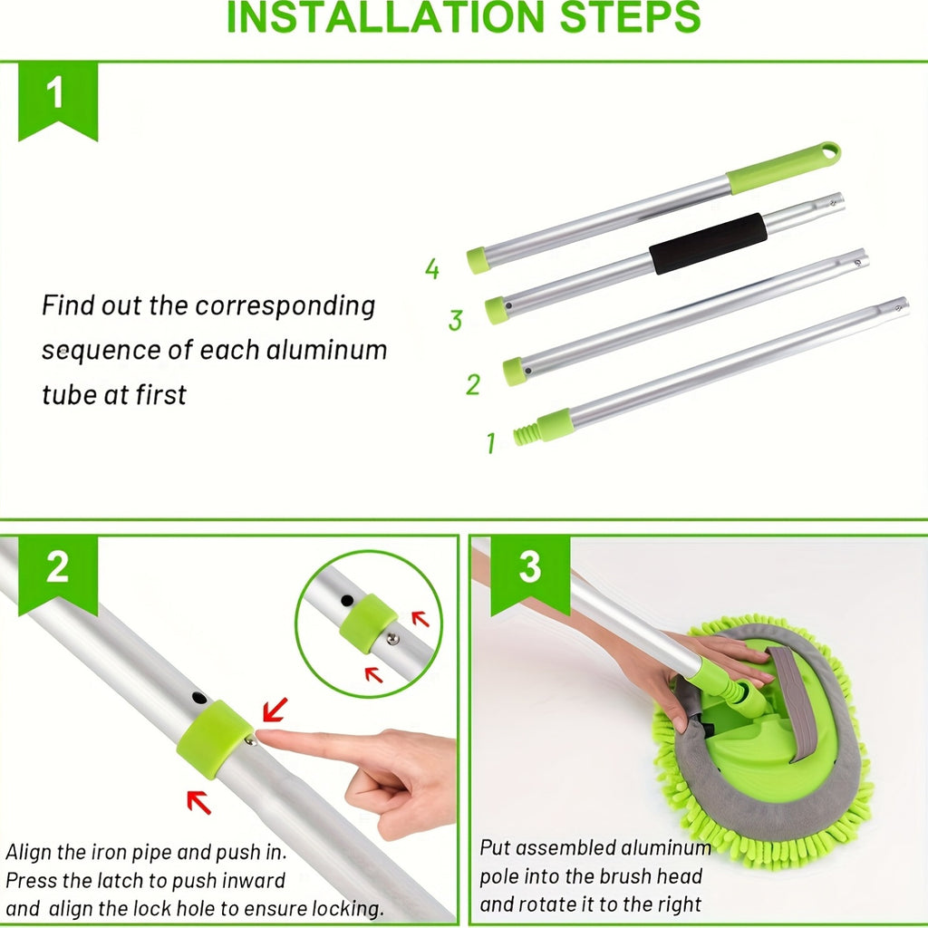 A Car Cleaning Kit with 8 Tools Including a 62-Inch (Approximately 157.5 Cm) Retractable Mop, Sponges, Chenille Microfiber Brushes, Scratch-Resistant Replacement Heads, And Dusters, Suitable for And Trucks, Without Battery