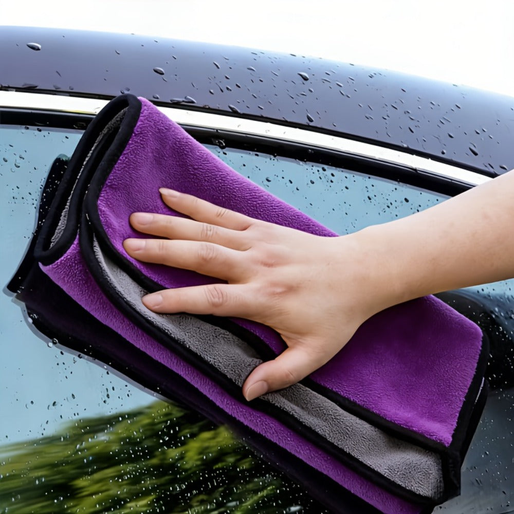 2pcs Super Soft Microfiber Car Cleaning Towel, Thick, Lint-free, Efficient Drying And Cleaning, Polyester Blend, Lightweight Woven Design, Car Care Accessories, Strong Water Absorption Microfiber, Car Cleaning Towel, Durable Material