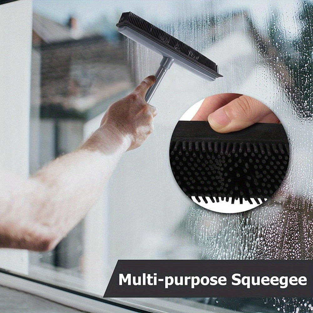 A Versatile Rubber Broom Featuring a Squeegee Edge, Designed for Cleaning Carpets And Equipped with an Adjustable Long Handle, Ideal for Removing Pet Hair from Various Surfaces Including Kitchens, Gardens, And Windows