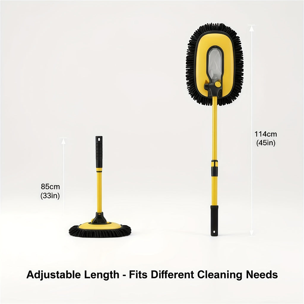 Mop Kit for Car Washing Featuring an Additional Head And a Telescopic Pole, Made of Soft Chenille Microfiber for Gentle Scrubbing, with a Flexible Aluminum Handle (In Yellow), Without Battery